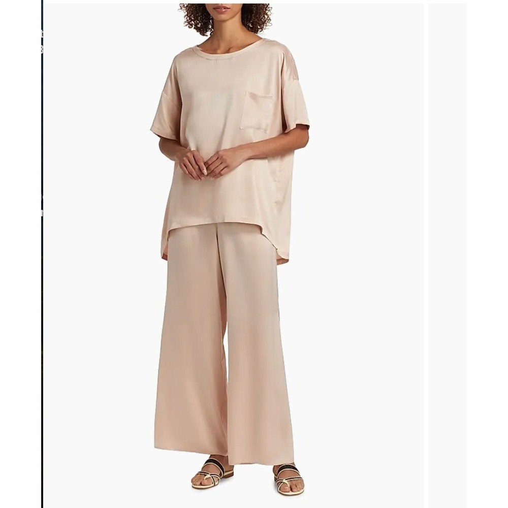 Lunya Silk Pajama Set Womens Medium Washable Silk Short Sleeve Wide Leg Pant